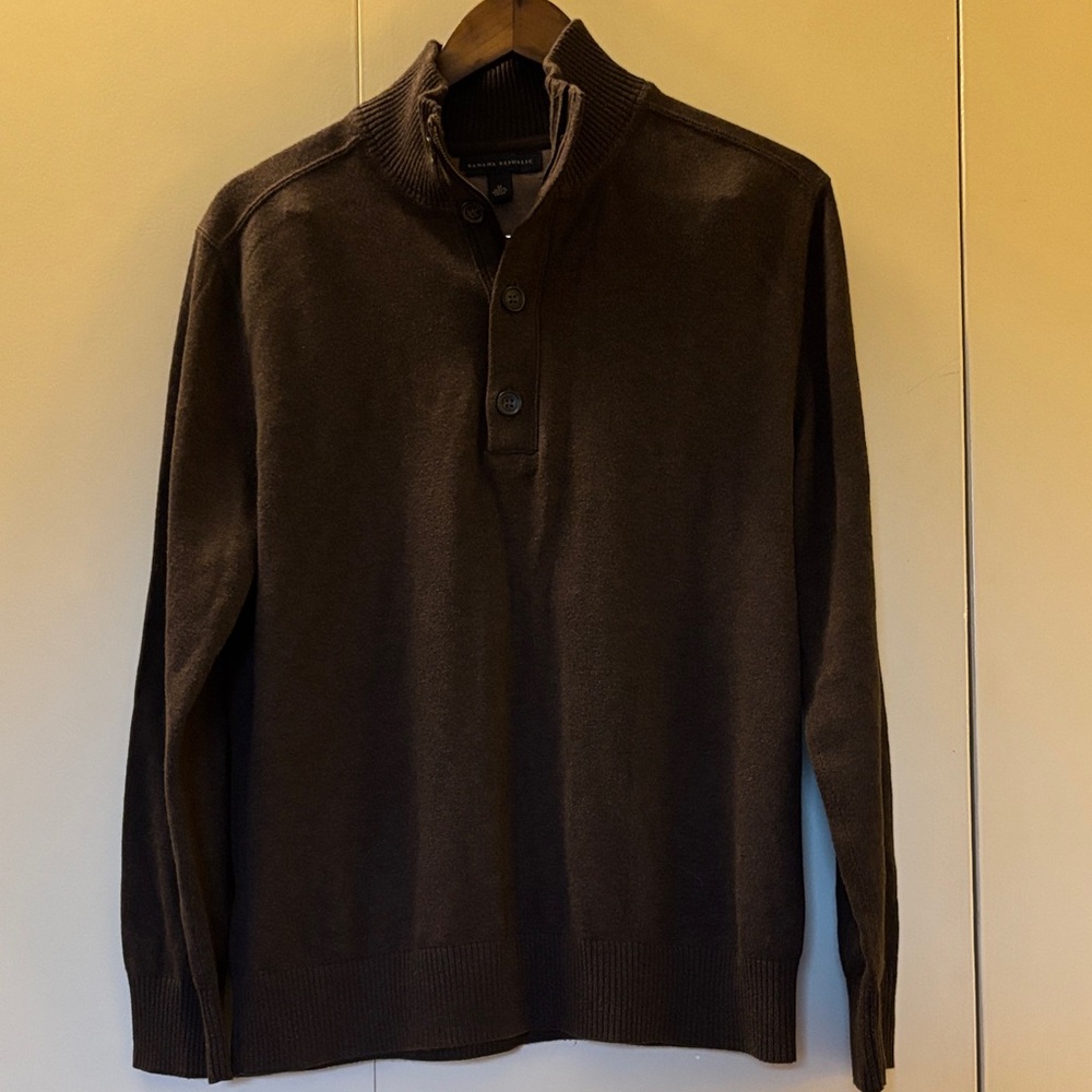 Banana Republic Dark Brown Turtleneck 1/4 Quarter Zip and Buttons Sweater M